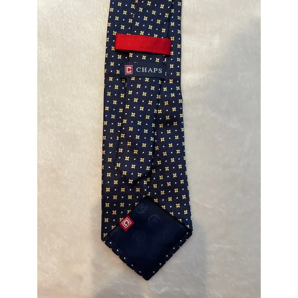 CHAPS 100% Silk Navy Blue Textured Necktie 63” Business Executive Tie Cravate